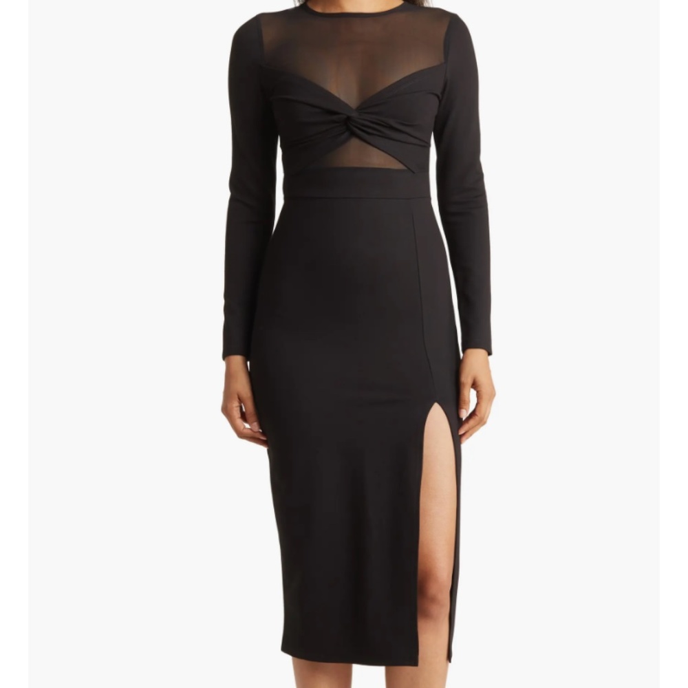 New🖤 Celia Illusion Mesh Ruched Black Midi Dress Love By Design
